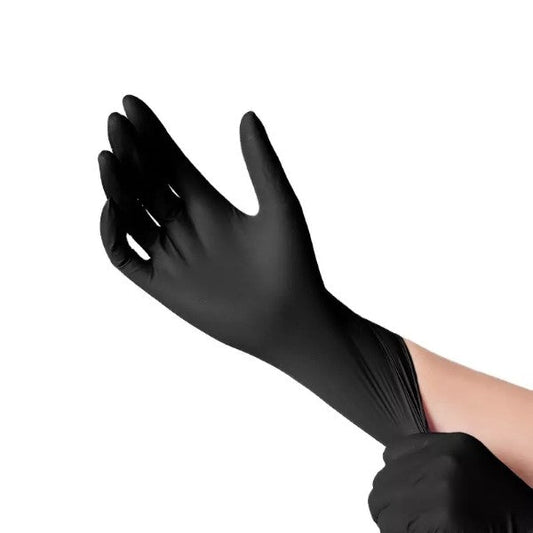 guanti in nitrile spessorati neri indossati